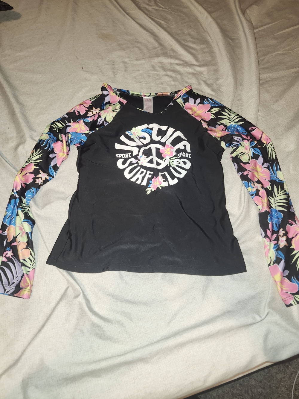 Black Floral Sleeve Kids' Rashguard Swim Top